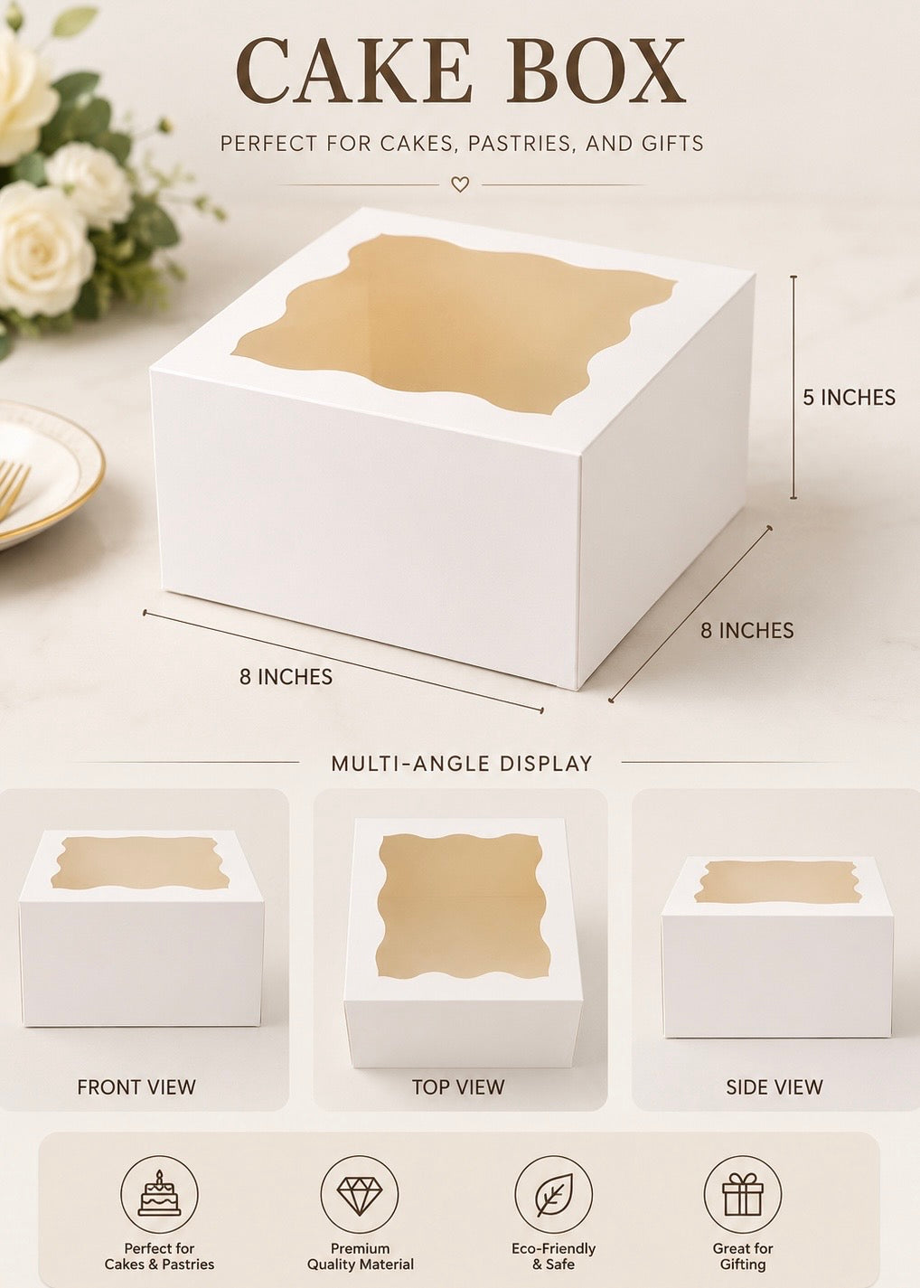 Cake Box White (8x8x5inches) PO48
